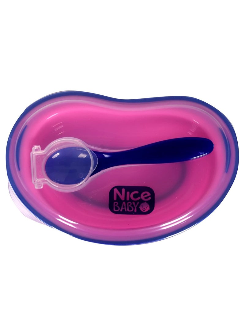 Nice Baby Plate  with Spoon and Cover - Pink and Blue  - Image 2