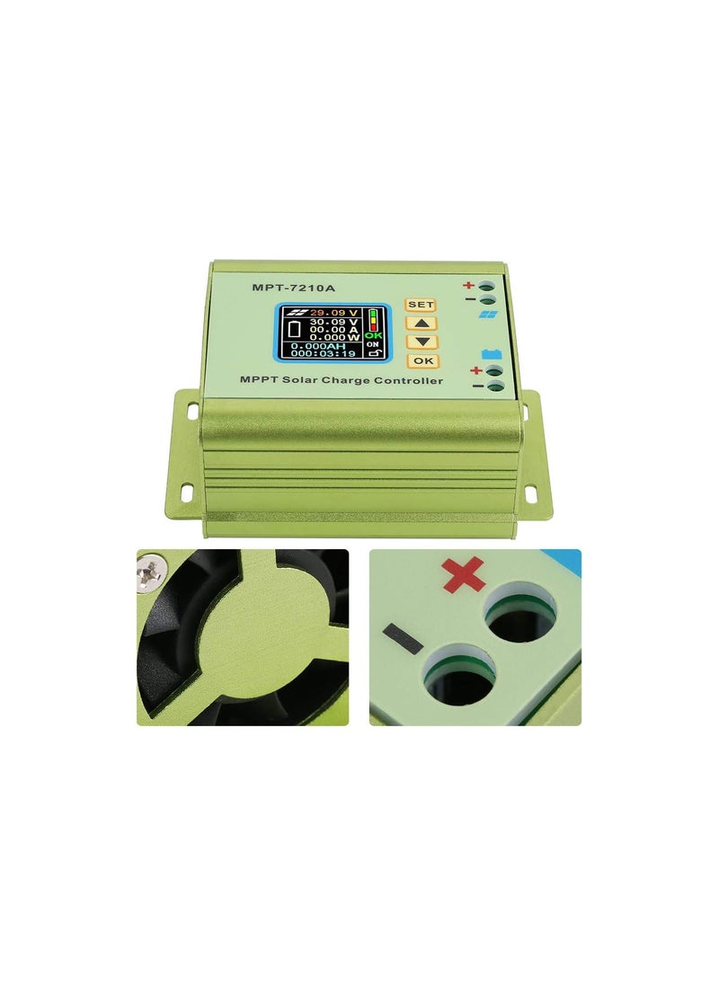 MPPT Solar Charge Controller, MPT-7210A DC12-60V 0-10A Aluminum Alloy LCD Display MPPT Solar Charge Controller Regulator for 24V/36V/48V/60V/72V Lithium Battery