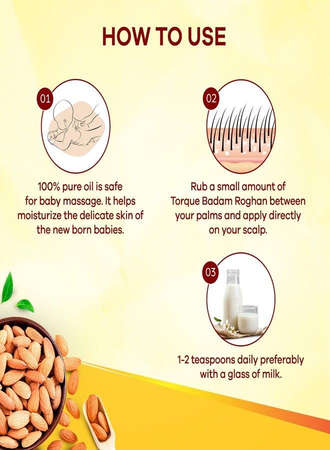 Torque Badam Roghan Oil | 100% Pure, Cold Pressed & Sweet Almond Oil | For Glowing Skin & Hair Growth | Natural Almond Oil 25ml (Pack Of 2) - Image 4