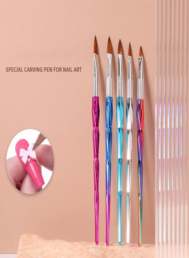 روبي فيس مجموعة فرش روبي فيس للأظافر الأكريليكية (5 قطع)، فرش فن الأظافر بمقابض كريستالية مرصعة بالألماس لتطويل الأظافر بالجل، أدوات مانيكير احترافية للرسم والتلوين المتدرج، مناسبة للاستخدام في الصالونات والمنزل، طقم فن الأظافر للنساء والفتيات - Image 5