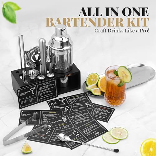 MixMate Mixology Bartender Kit with Stand - 15 Piece Bar Tool Set, Silver Bar Set Cocktail Shaker Set for Drink Mixing - Includes Martini Shaker, Jigger, Strainer, Bar Mixer Spoon, Tongs, Opener | Gift Idea - Image 4
