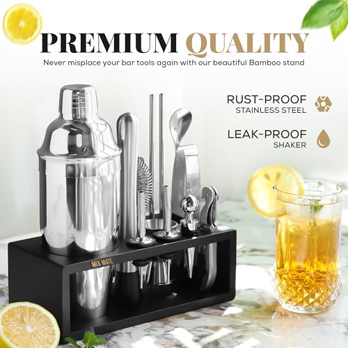 MixMate Mixology Bartender Kit with Stand - 15 Piece Bar Tool Set, Silver Bar Set Cocktail Shaker Set for Drink Mixing - Includes Martini Shaker, Jigger, Strainer, Bar Mixer Spoon, Tongs, Opener | Gift Idea - Image 5