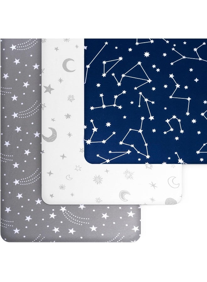GrowWILD GROW WILD Crib Sheets for Boys or Girls | 3 Pack Soft Stretchy Jersey Cotton Fitted Crib Sheet Neutral | Grey White Navy Blue Baby Crib Sheets for Girl, Crib Mattress Sheet or Toddler Bed Sheets - Image 2