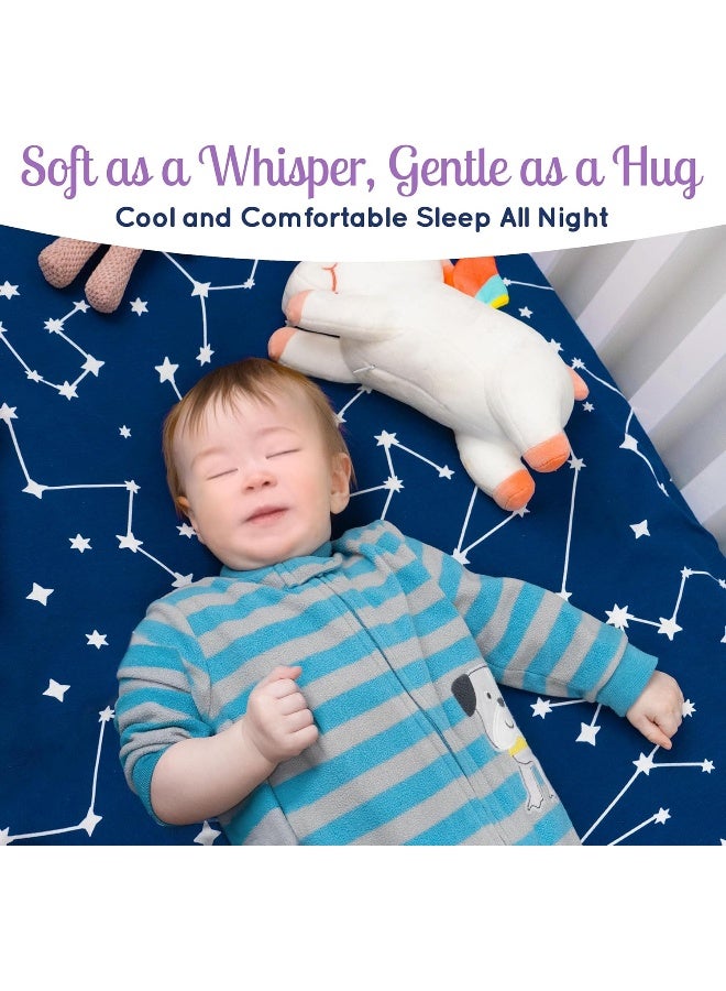 GrowWILD GROW WILD Crib Sheets for Boys or Girls | 3 Pack Soft Stretchy Jersey Cotton Fitted Crib Sheet Neutral | Grey White Navy Blue Baby Crib Sheets for Girl, Crib Mattress Sheet or Toddler Bed Sheets - Image 5