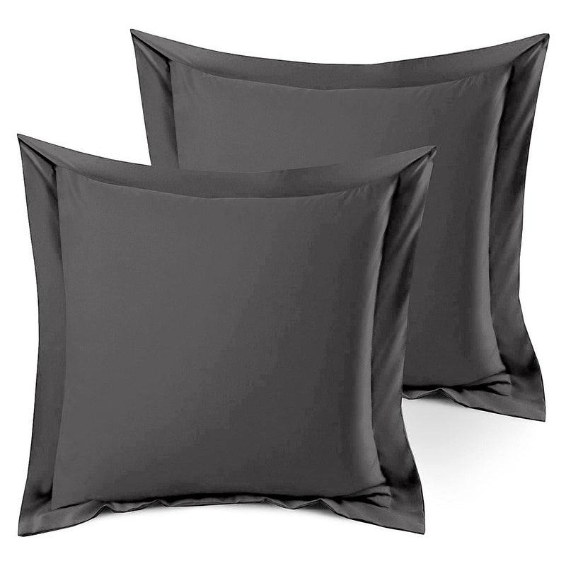 Precious Star Linen Precious Star Linen Pillow Shams Set of 2 Dark Grey Euro Square 28x28 Inch 600-TC 100% Egyptian Cotton Pack of 2 Euro Dark Grey Pillow Shams with 2"" Flange Cushion Cover  Super Soft Decorative  - Image 2
