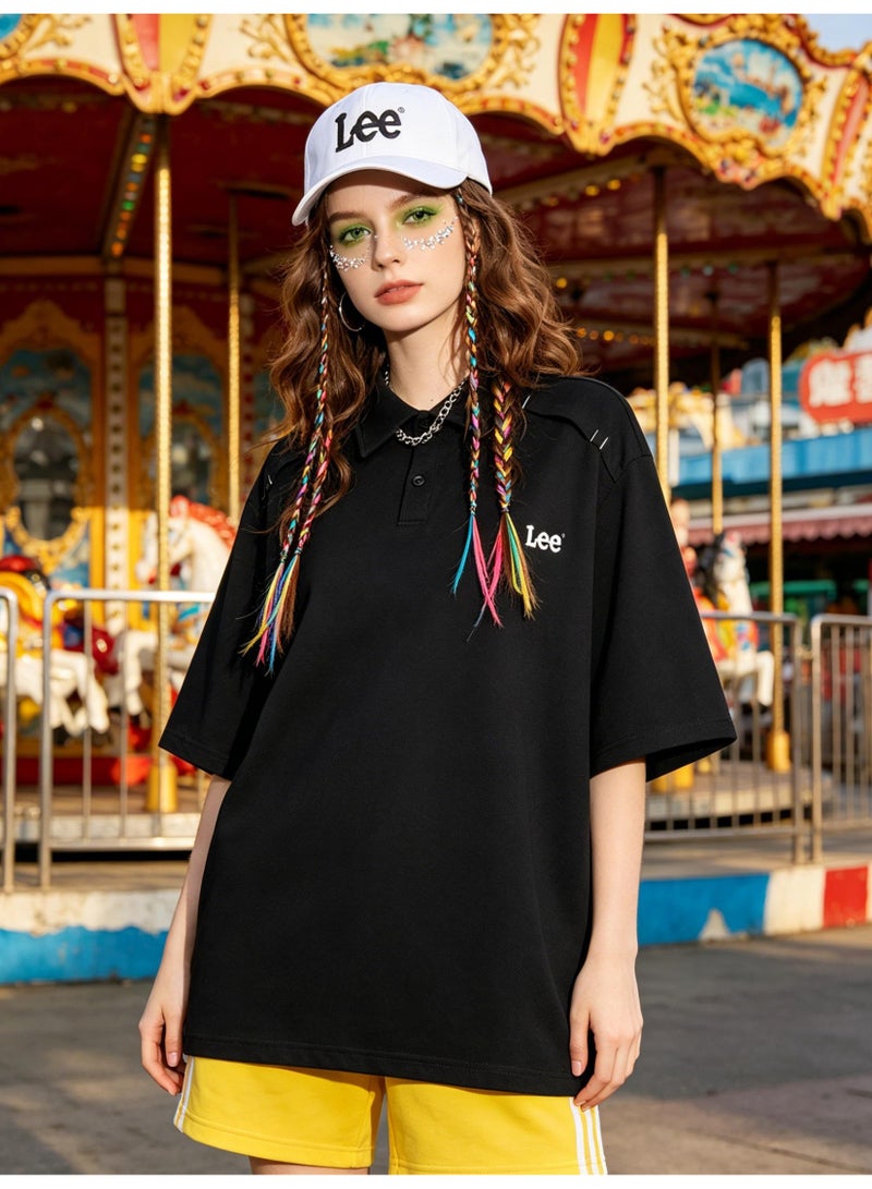 Lee shoulder pressure line Polo shirt for men and women in summer loose heavy cotton lapel short sleeve couple casual shirt. - Image 5