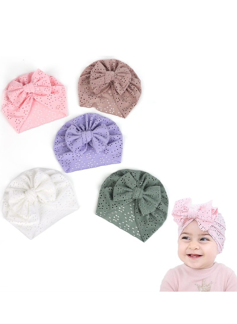 RATSAW 5 Pack Upgraded Baby Turban Bow Hats for Girls Infant Head Wrap Soft Knotting Cap for Toddler Kids - Image 1