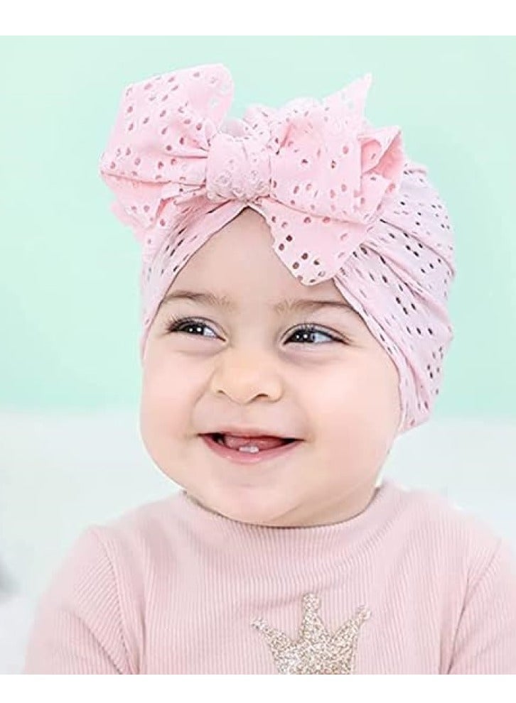 RATSAW 5 Pack Upgraded Baby Turban Bow Hats for Girls Infant Head Wrap Soft Knotting Cap for Toddler Kids - Image 3