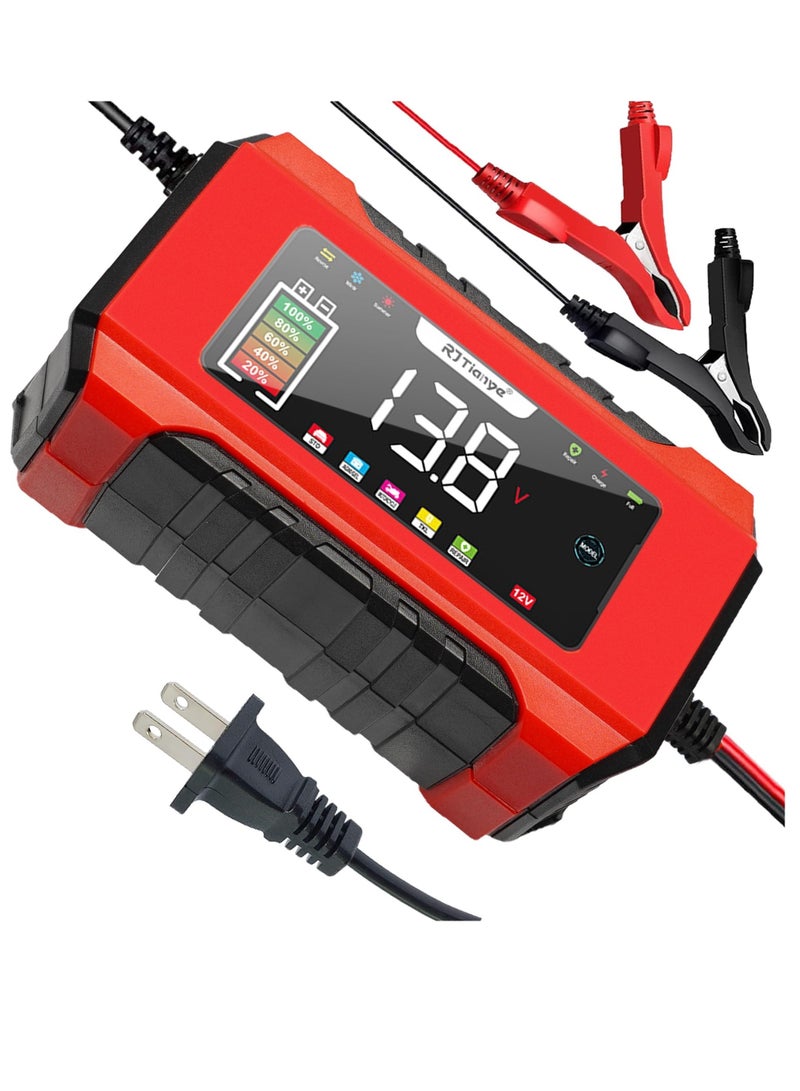 Excefore Car Battery Charger, 12V 6A Smart Battery Trickle Charger Automotive, Battery Maintainer Trickle Charger, and Battery Desulfator with Temperature Compensation, for Car Truck Motorcycle Marine - Image 1
