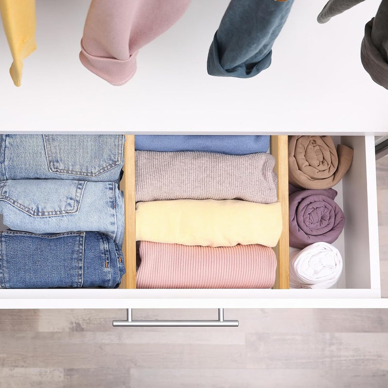 Fabsome Dresser Drawer Organizers 6 Pack, 4.65'' High Adjustable from 12.5-17‘’ Bamboo Drawer Dividers for Clothing Baby Clothes, Wooden Separators for Dresser Nursery Organization with Soft Foam  Ends - Image 3