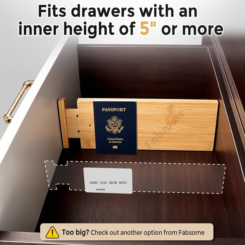 Fabsome Dresser Drawer Organizers 6 Pack, 4.65'' High Adjustable from 12.5-17‘’ Bamboo Drawer Dividers for Clothing Baby Clothes, Wooden Separators for Dresser Nursery Organization with Soft Foam  Ends - Image 5