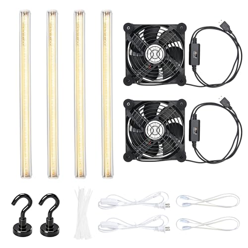 LUVCOSY 4 Pack T5 Grow Light Strips + 2 Pack USB Fans for Indoor Plants, Accessories Set for Indoor Greenhouse Cabinet for IKEA, Full Spectrum Sunlight Grow Lamp & Silent Portable Cooling Fan-ALL IN 1 - Image 1