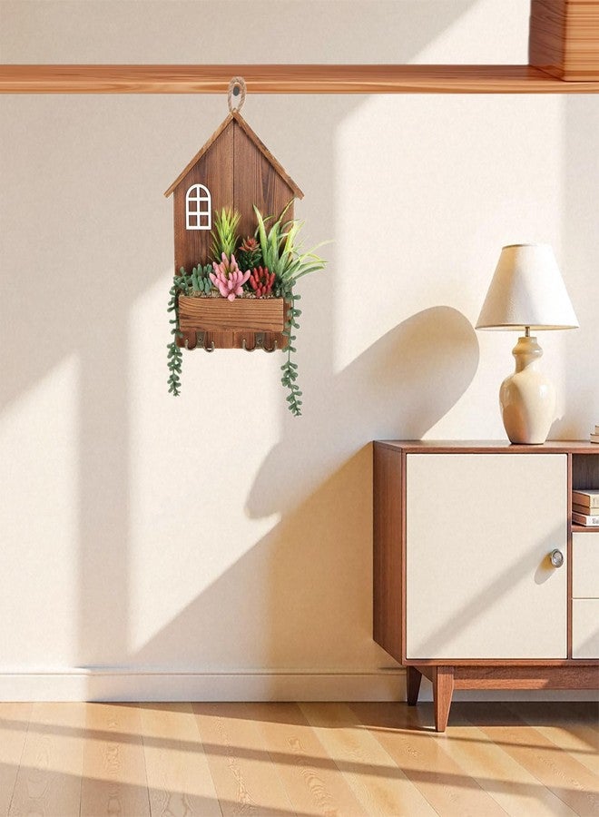 COTSEN 14 Inch Assorted Artificial Succulent Hanging Fake Plants Wooden House Shape Potted Plants Wall Hook Key Hook for Wall Home Office Indoor Outdoor Decor - Image 2