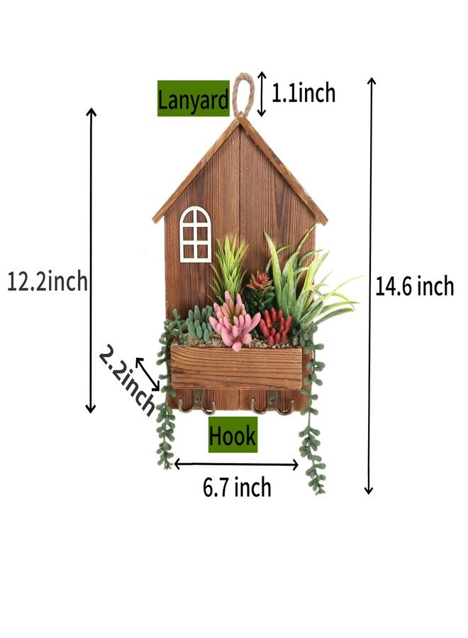 COTSEN 14 Inch Assorted Artificial Succulent Hanging Fake Plants Wooden House Shape Potted Plants Wall Hook Key Hook for Wall Home Office Indoor Outdoor Decor - Image 3