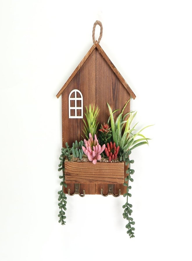 COTSEN 14 Inch Assorted Artificial Succulent Hanging Fake Plants Wooden House Shape Potted Plants Wall Hook Key Hook for Wall Home Office Indoor Outdoor Decor - Image 1