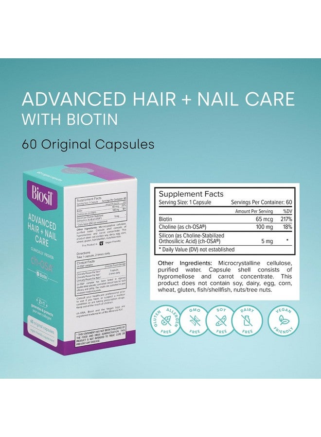 BIOSIL Biosil Advanced Hair + Nail Care - 60 Capsules - Grow, Strengthen & Thicken Hair and Nails - with Patented ch-OSA & Biotin - 30-Day Supply - Image 2