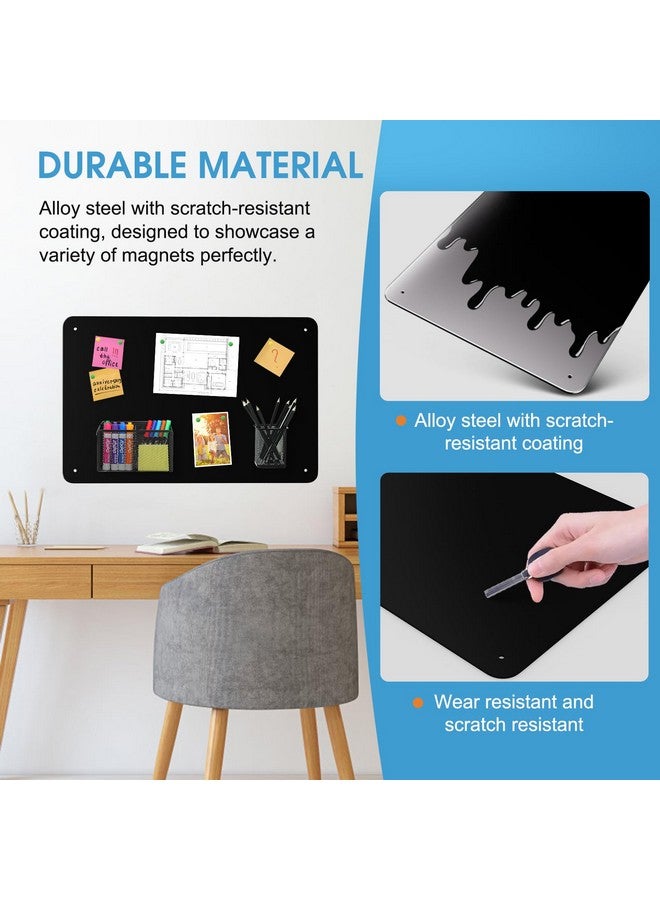 MaxGear Magnetic Board 17.5" X 11.4" Black Metal Magnet Bulletin Board For Wall, Refrigerator, Magnetic Board Display Notes, Photos, And More - Includes Dual Lock Tape And Screws - Image 2