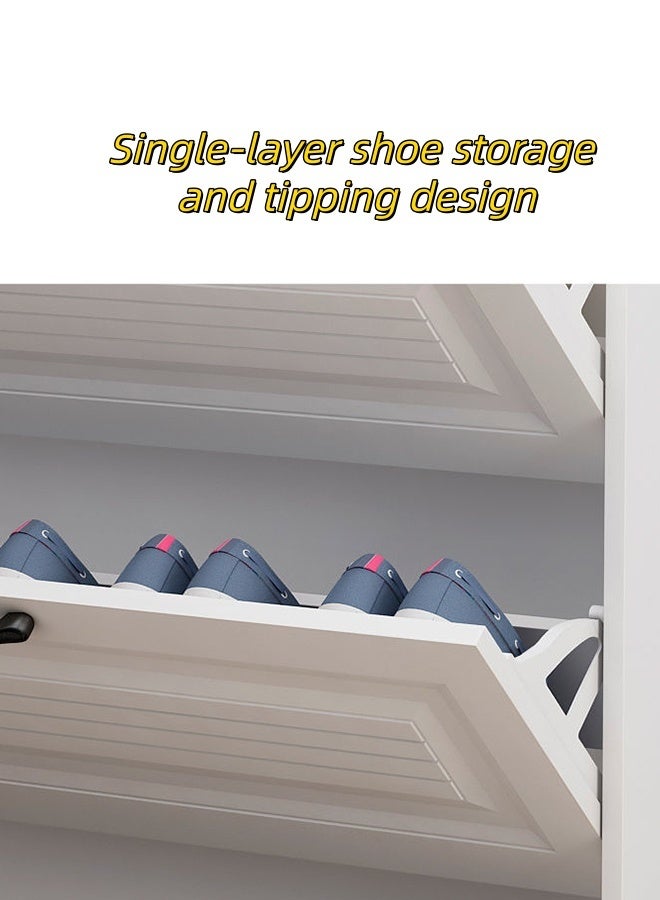 JCB CHIC White Multi-functional Entryway Shoe Cabinet with Flip-down Shoe Rack, Top Coat Hooks and Multiple Drawers for Small Space Organization,All-in-One Narrow Entryway Organizer for Coats, Shoes and Accessories - Image 5