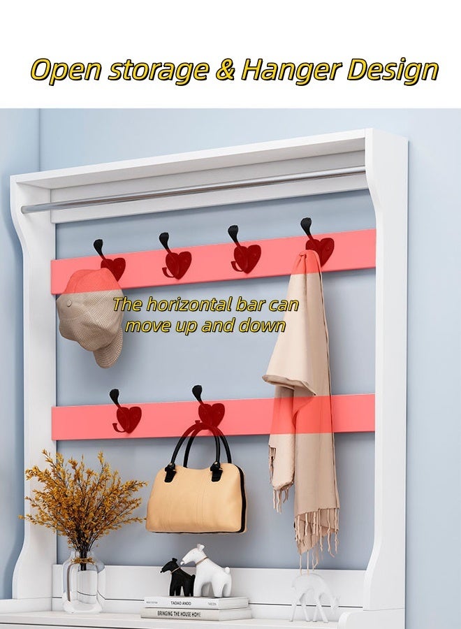 JCB CHIC White Multi-functional Entryway Shoe Cabinet with Flip-down Shoe Rack, Top Coat Hooks and Multiple Drawers for Small Space Organization,All-in-One Narrow Entryway Organizer for Coats, Shoes and Accessories - Image 3