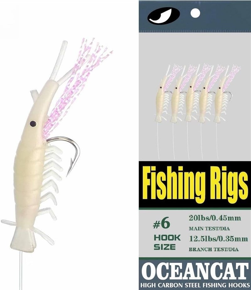 OCEAN CAT 10 Packs Shrimp 5 Hooks Glow Saltwater String Hook Fishing Lure Bait Rig Tackle - Image 1