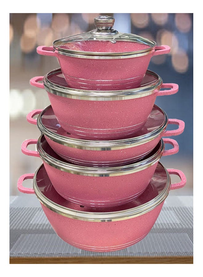 DESSINI 10 pieces Granite cookware set Pink 20cm casserole with lid,24cm casserole with lid, 28cm casserole with lid, 32cm casserole with lid, 28cm shallow casserolecm - Image 2