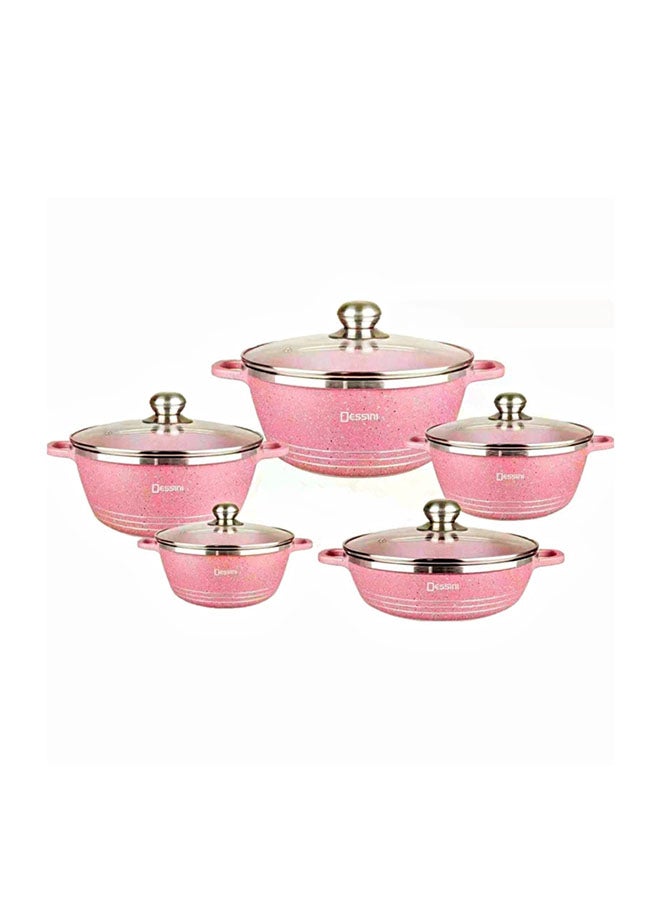 DESSINI 10 pieces Granite cookware set Pink 20cm casserole with lid,24cm casserole with lid, 28cm casserole with lid, 32cm casserole with lid, 28cm shallow casserolecm - Image 1