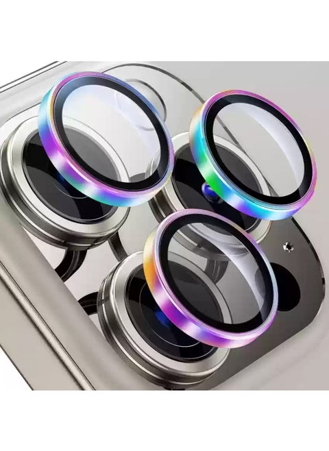 Apple iPhone 16 Pro / iPhone 16 Pro Max 2024 Premium Chrome Alloy Ring Camera Lens Tempered Glass Protector Shield (MLGICR) - Clear/Chromatic