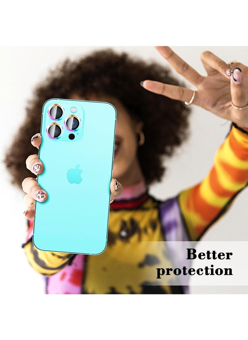 Wtech - Apple iPhone 16 Pro / iPhone 16 Pro Max 2024 Premium Chrome Alloy Ring Camera Lens Tempered Glass Protector Shield (MLGICR) - Clear/Chromatic - Image 1