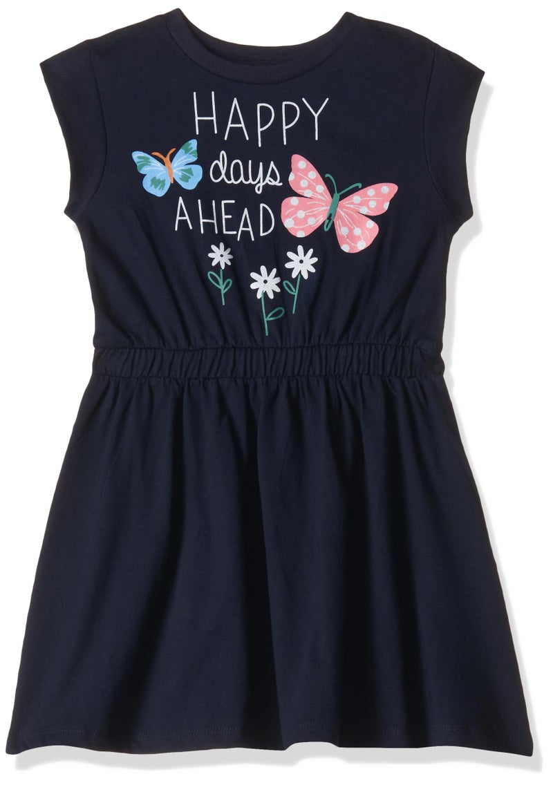 T2F Girl's Cotton A-Line Knee-Length Casual Dress Navy - Image 1