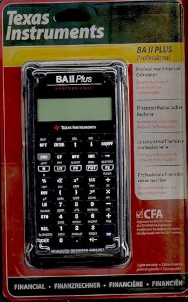 جهاز حساب مالي محترف من Texas Instruments BA II Plus، لون أسود