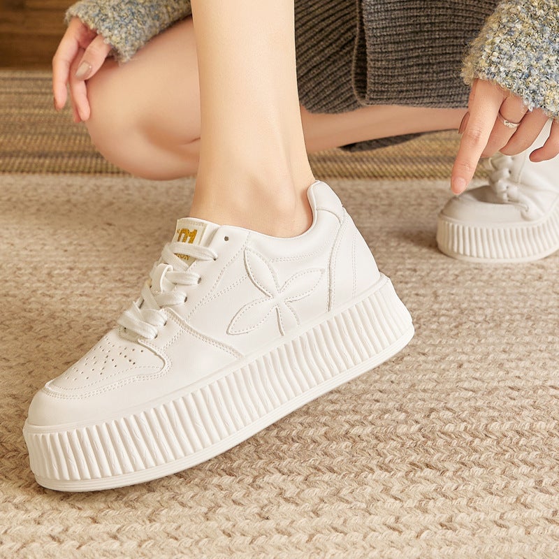 Plus Size Women'S Shoes 41-43 Spring New Super Popular Board Shoes All-Match Biscuit Shoes Thick Sole Hidden Height Increasing Casual White Shoes - Image 5