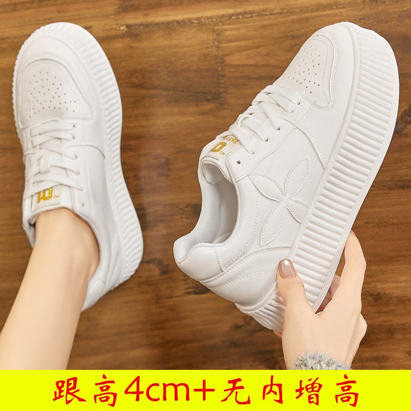 Plus Size Women'S Shoes 41-43 Spring New Super Popular Board Shoes All-Match Biscuit Shoes Thick Sole Hidden Height Increasing Casual White Shoes - Image 1