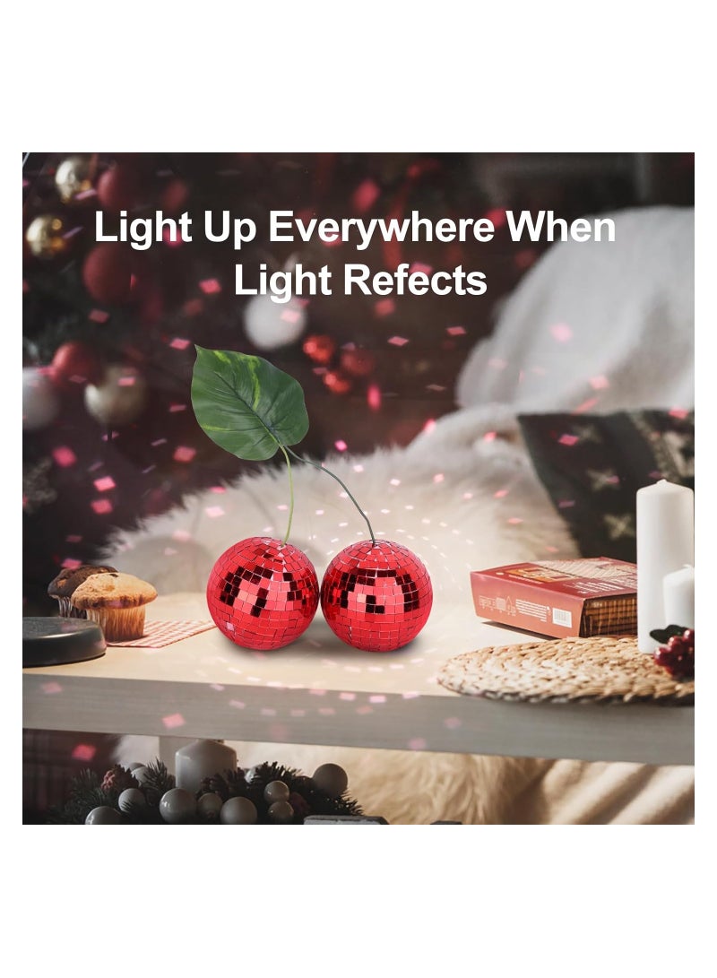 SYOSI Cherry Disco Ball Decor Double Mirror Glass Ball Cherry Decor for DJ Dance Club Stage Party Wedding Holiday Decoration Lighting Home Decor Business Window Display Holiday Decoration 10cm - Image 5