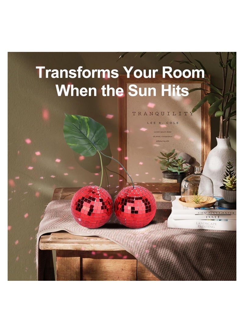 SYOSI Cherry Disco Ball Decor Double Mirror Glass Ball Cherry Decor for DJ Dance Club Stage Party Wedding Holiday Decoration Lighting Home Decor Business Window Display Holiday Decoration 10cm - Image 3
