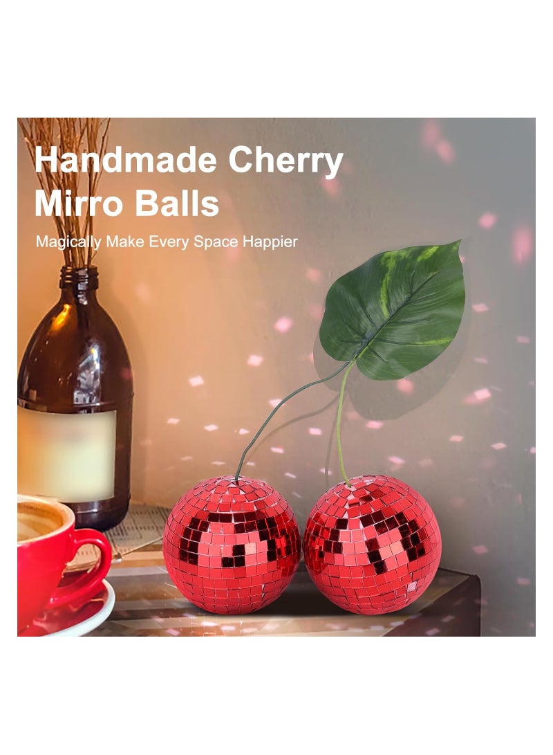 SYOSI Cherry Disco Ball Decor Double Mirror Glass Ball Cherry Decor for DJ Dance Club Stage Party Wedding Holiday Decoration Lighting Home Decor Business Window Display Holiday Decoration 10cm - Image 4