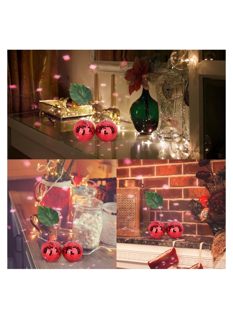 SYOSI Cherry Disco Ball Decor Double Mirror Glass Ball Cherry Decor for DJ Dance Club Stage Party Wedding Holiday Decoration Lighting Home Decor Business Window Display Holiday Decoration 10cm - Image 2