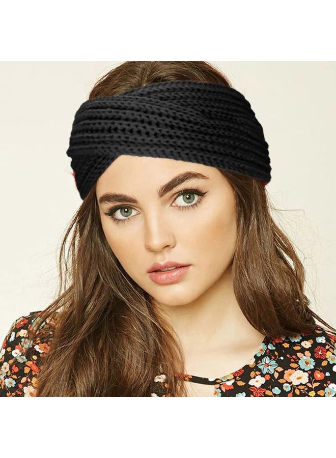 DRESHOW Winter Knit Chunky Headbands for Women Crochet Turban Knitted Ear Warmer Head Wrap Winter Accessories 4 Pack, 4 Pack Cross A: Beige, Darkgrey, Brown, Black, 4 Count (Pack of 1) - Image 4