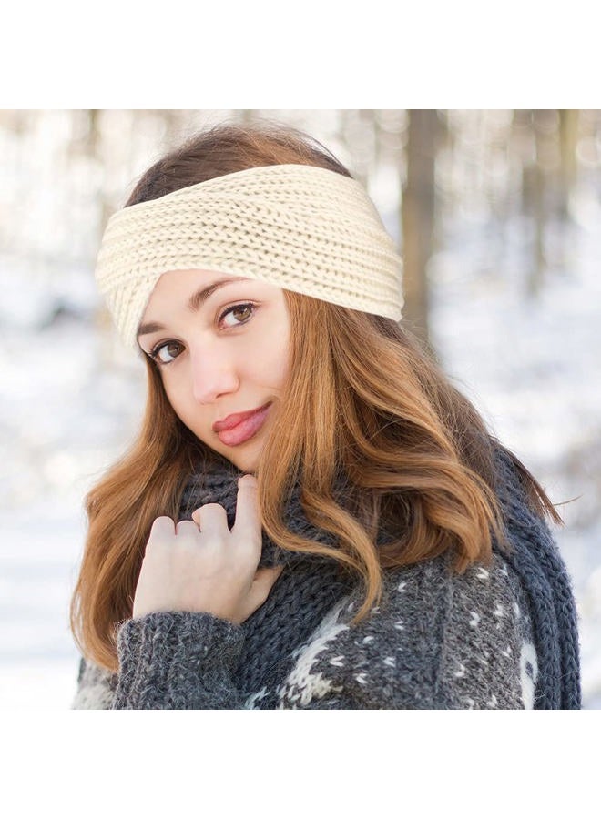 DRESHOW Winter Knit Chunky Headbands for Women Crochet Turban Knitted Ear Warmer Head Wrap Winter Accessories 4 Pack, 4 Pack Cross A: Beige, Darkgrey, Brown, Black, 4 Count (Pack of 1) - Image 2