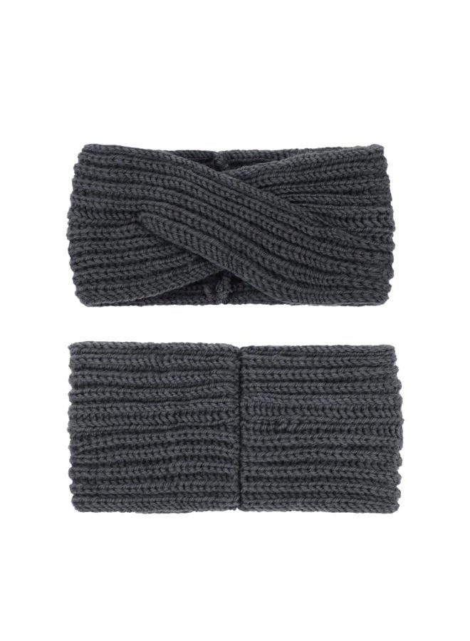 DRESHOW Winter Knit Chunky Headbands for Women Crochet Turban Knitted Ear Warmer Head Wrap Winter Accessories 4 Pack, 4 Pack Cross A: Beige, Darkgrey, Brown, Black, 4 Count (Pack of 1) - Image 3