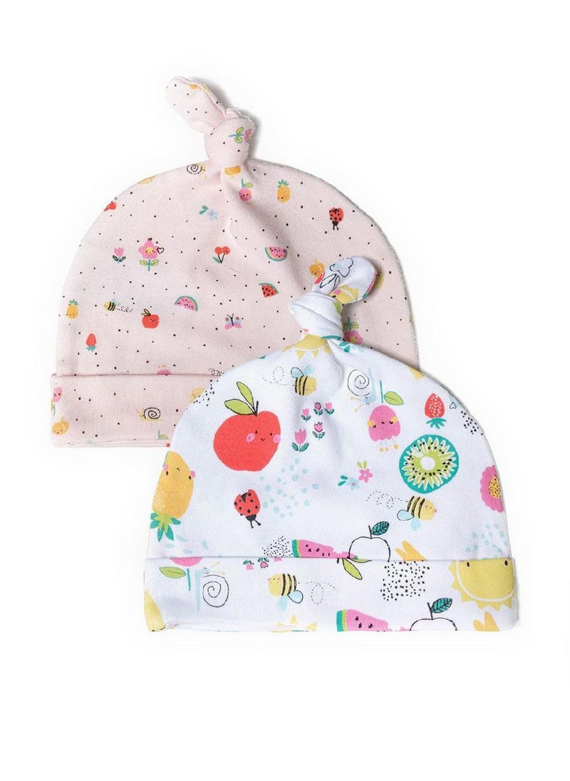 MINOTI Baby hats 2 pack colourful prints light pink - Image 1