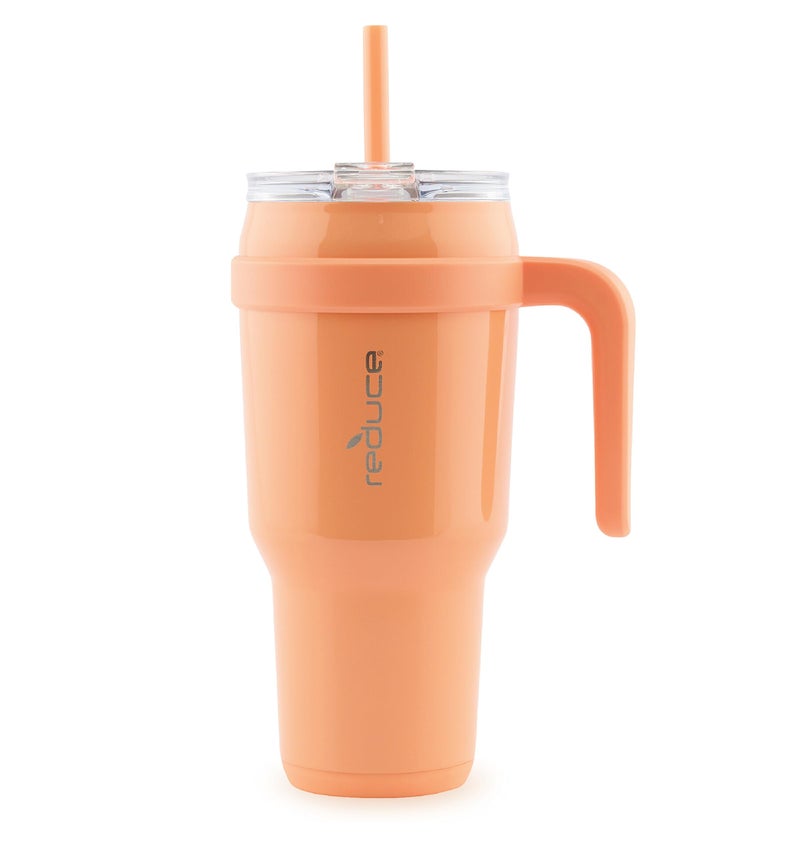 REDUCE 40 oz Stainless Steel Tumbler with Handle - Dual-Wall Vacuum Insulated Travel Mug  Sweat-Proof Lid & Reusable Straw - Keeps Drinks Cold for 24 Hrs  Fits Cupholders  Dishwasher Safe - Papaya - Image 1