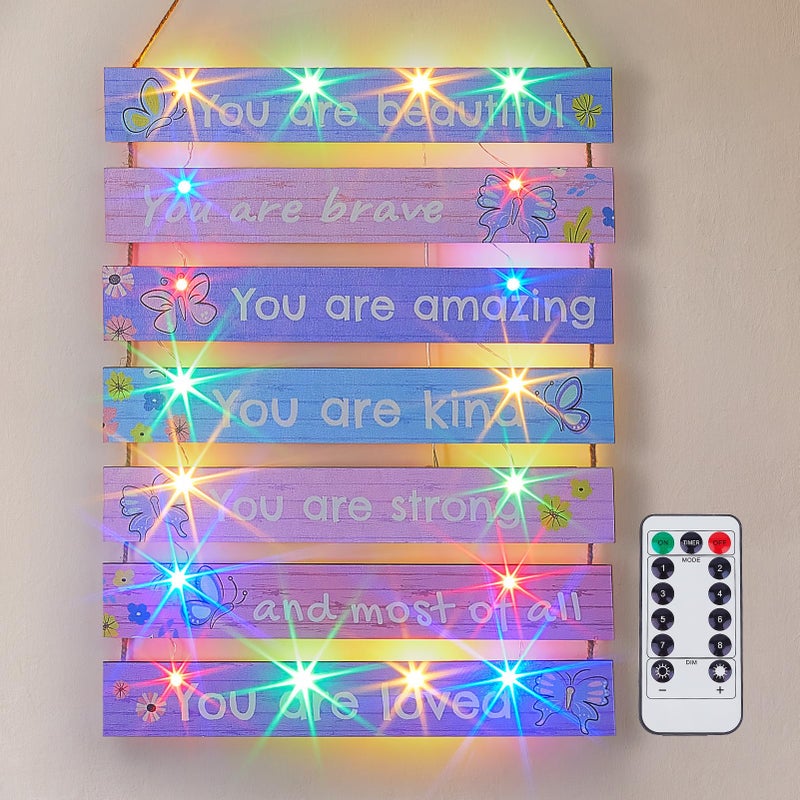 FIOBEE Girls Room Dcor for Teen Girls Boys with LED Light Wall Decor for Bedroom Motivational Inspirational Wall Art Girl Room Decoration for Kids Studyroom 8 Kinds of Lights Purple Butterfly