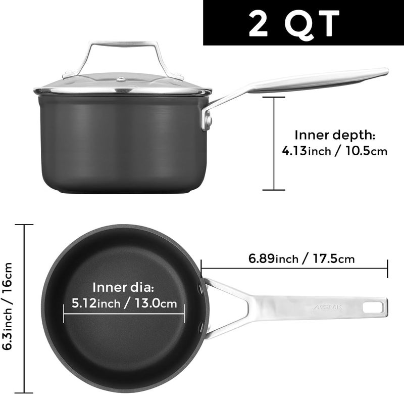 MsMk 2 Quart Saucepan with Lid, Burnt also Nonstick, PFOA Free Non-Toxic, Oven Safe to 700 ℉，Scratch-resistant, Induction Cooking Pot, for Induction, Ceramic and Gas Cooktops - Image 3