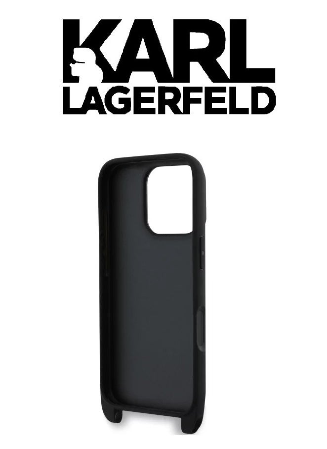 CG MOBILE iPhone 16 Pro Back Cover, Luxury French Design with Hand Strap, Original Logo and Leather Design, Approved by Global Brand Karl Lagerfeld (KARL LAGERFELD). From CG Mobile. Black  - Image 5