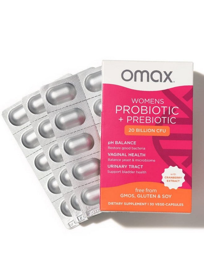 Omax3 مجمع أومكس الصحي للبريبايوتيك والبروبايوتيك للنساء، توازن الرقم الهيدروجيني، صحة المهبل، المسالك البولية، الوقاية من الخميرة وBV، لاكتوباسيلس وبفيدوبكتيريوم | نباتي، عضوي، خالي من الغلوتين - Image 1
