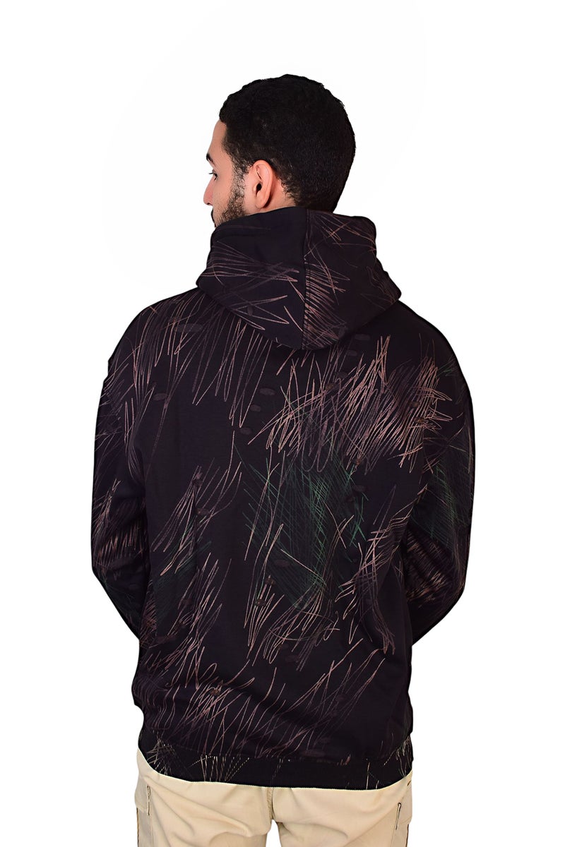 فايبز هودي رجالي قطن بأكمام طويلة مطبوع - أسود - Image 3