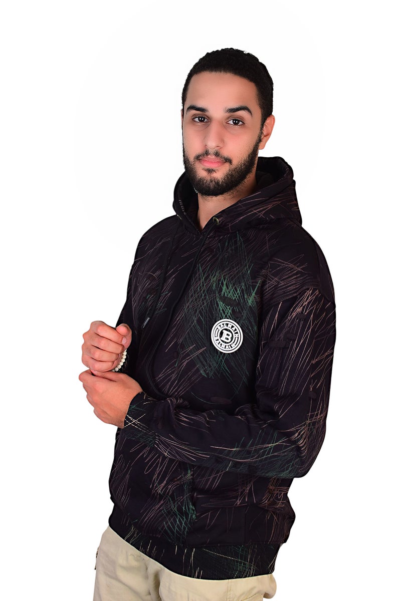 فايبز هودي رجالي قطن بأكمام طويلة مطبوع - أسود - Image 2