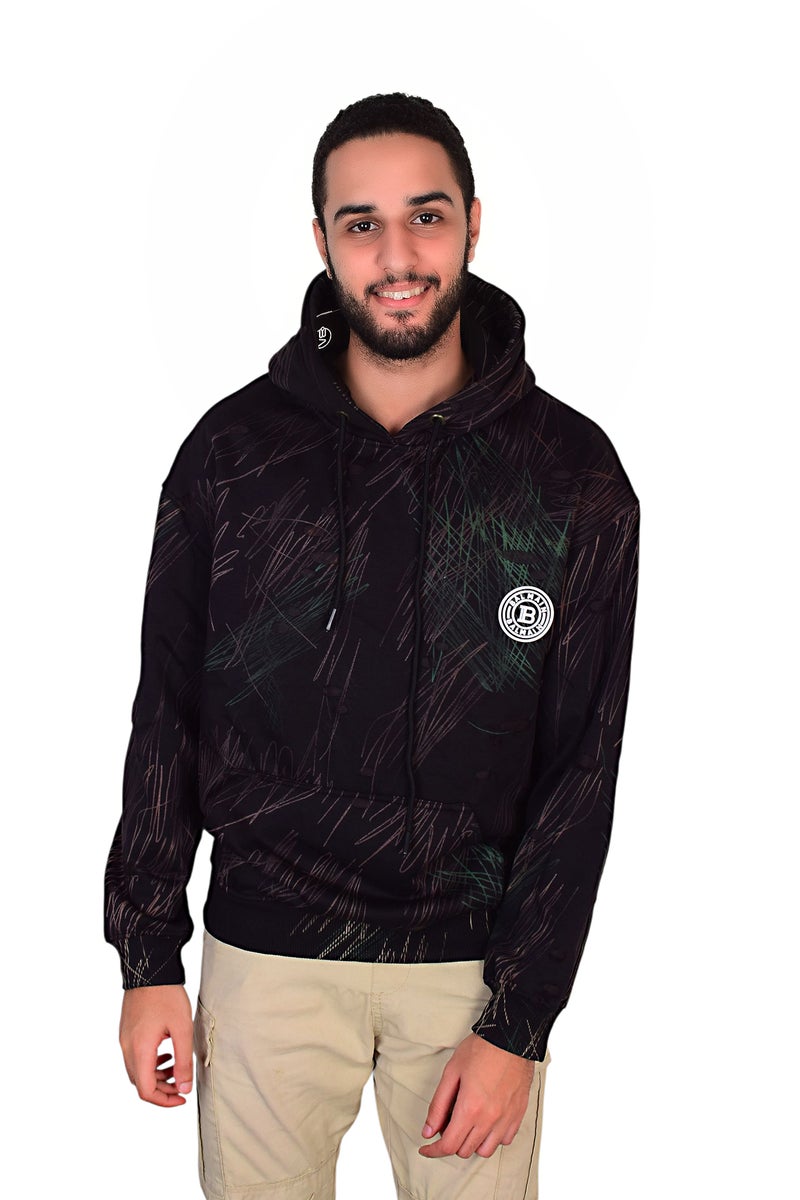 فايبز هودي رجالي قطن بأكمام طويلة مطبوع - أسود - Image 1