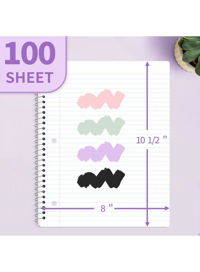 SUNEE Spiral Notebook, 1-Subject, College Ruled Paper, 8" x 10-1/2", 100 Sheets per Notebook, 3-Hole Punched Paper, Water Resistant Cover, Double-sided Pockets, Spiral Lined Notebooks for Work, Purple - Image 2