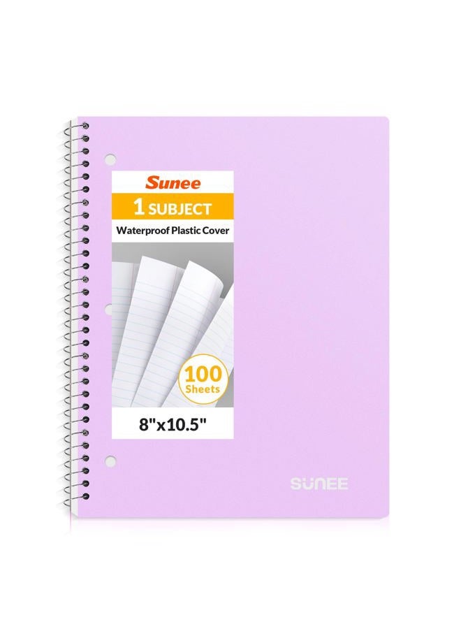 SUNEE Spiral Notebook, 1-Subject, College Ruled Paper, 8" x 10-1/2", 100 Sheets per Notebook, 3-Hole Punched Paper, Water Resistant Cover, Double-sided Pockets, Spiral Lined Notebooks for Work, Purple - Image 1
